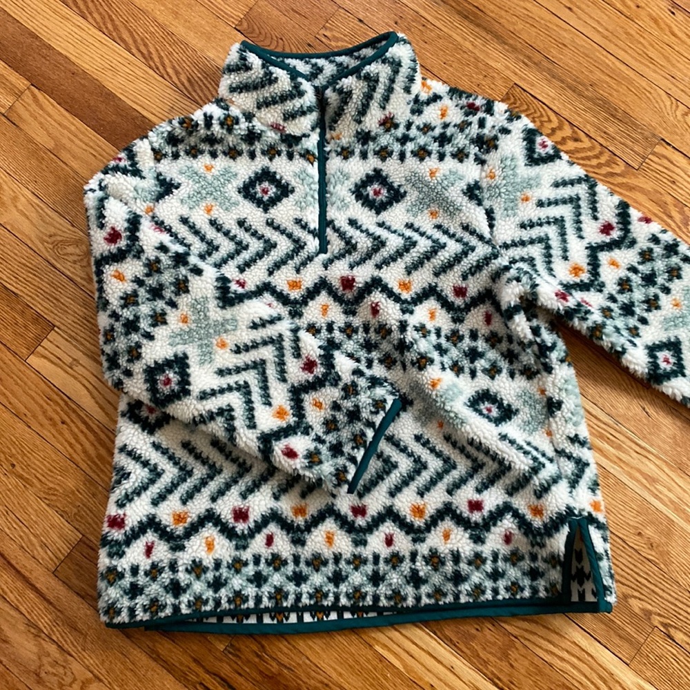 L.L. Bean Patterned Fleece Pullover - White, Black, Green, Orange